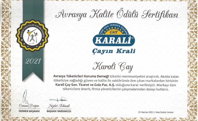 Tüketici seçti, Avrasya Kalite Ödülü Karali Çay’a verildi