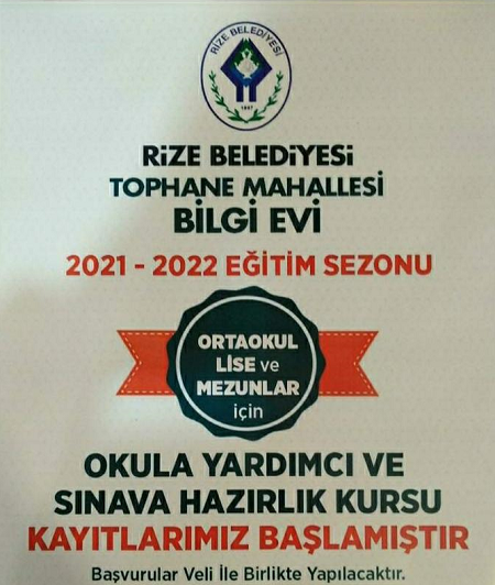 Rize Belediyesi Tophane Mahallesi Bilgi Evi, geleceğimiz olan gençlerimize 30 Eylüle kadar kayıt imkanı sunuyor