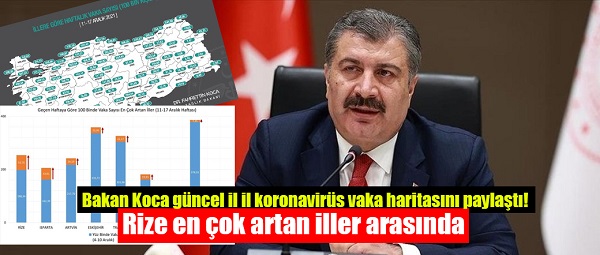 Bakan Koca güncel il il koronavirüs vaka haritasını paylaştı! Rize en çok artan iller arasında