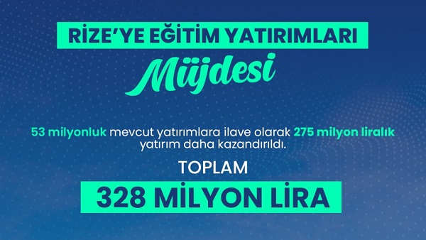 RİZE’NİN EĞİTİM YATIRIM BÜTÇESİ 328 MİLYON LİRAYA ÇIKARILDI