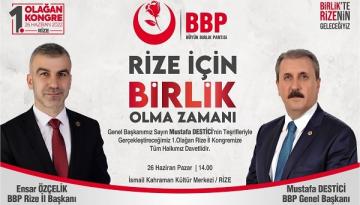 BBP Genel Başkanı Mustafa Destici Rize’ye Geliyor